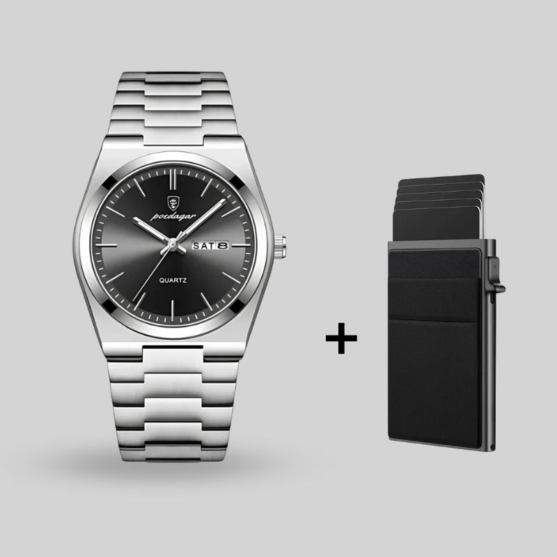 Herenhorloge Poedagar + gratis portemonnee