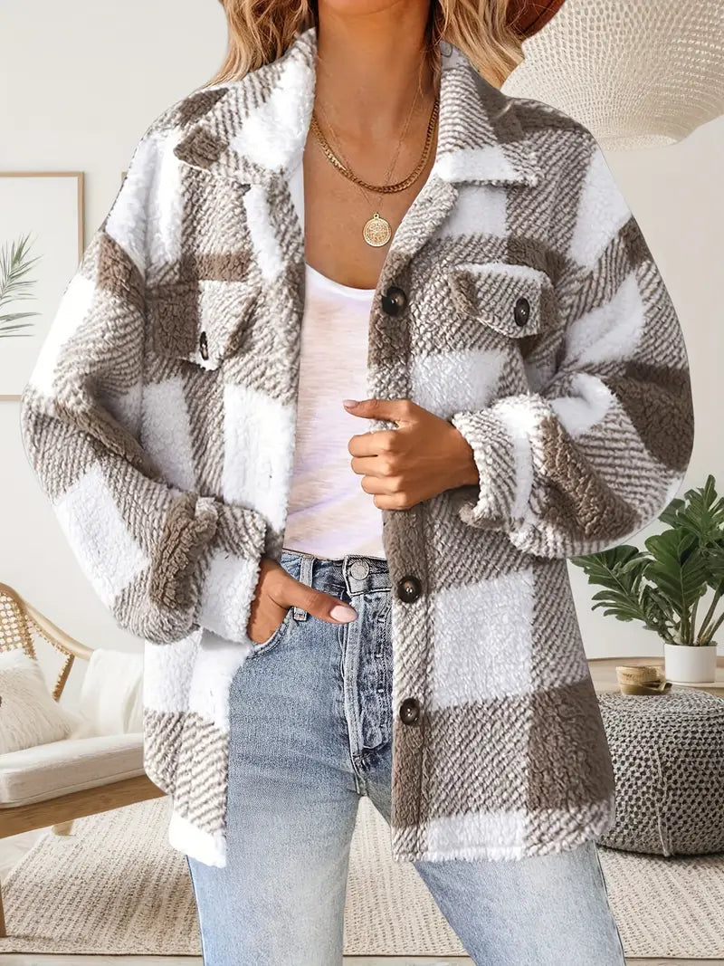 Veste Femme à Carreaux en Peluche
