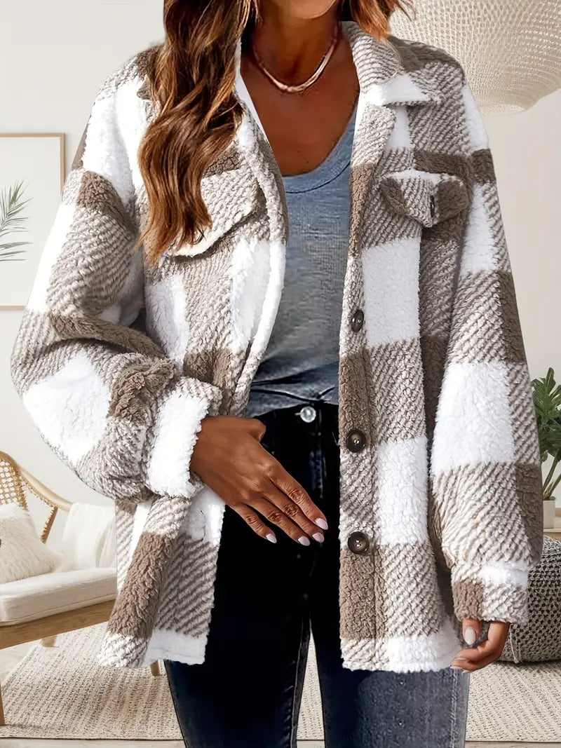 Veste Femme à Carreaux en Peluche