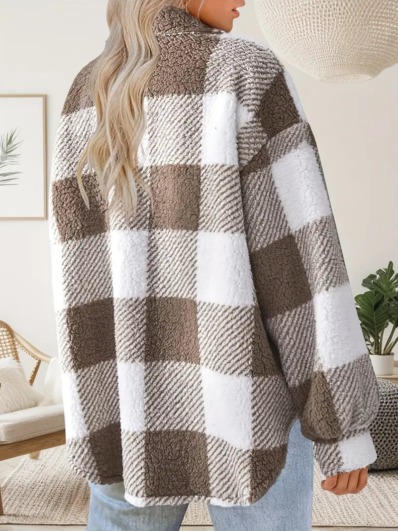 Veste Femme à Carreaux en Peluche
