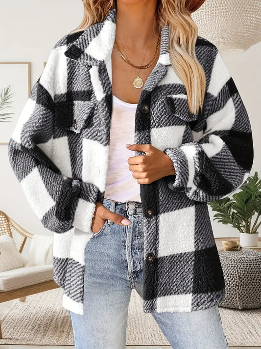 Veste Femme à Carreaux en Peluche