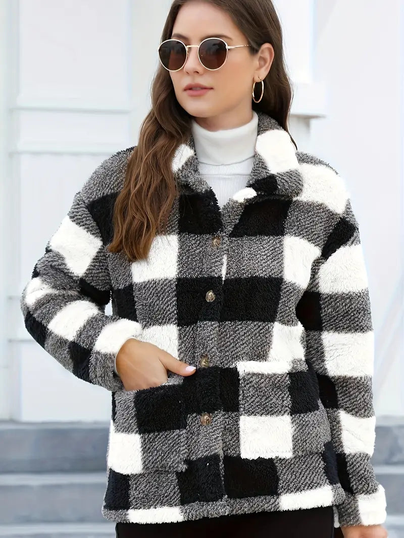 Veste Femme à Carreaux Confortable et Douillette
